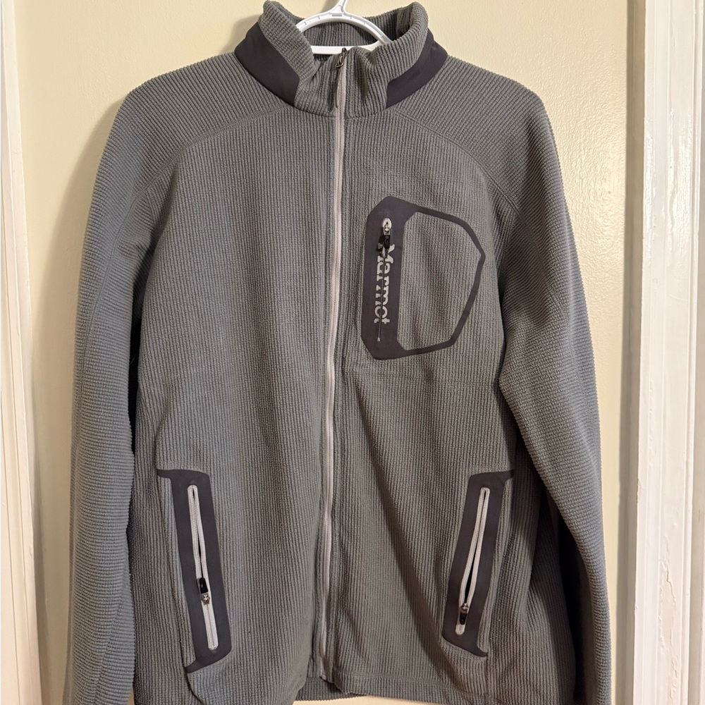 Marmot Gray Performance Jacket with High Collar and Soft-Shell Material